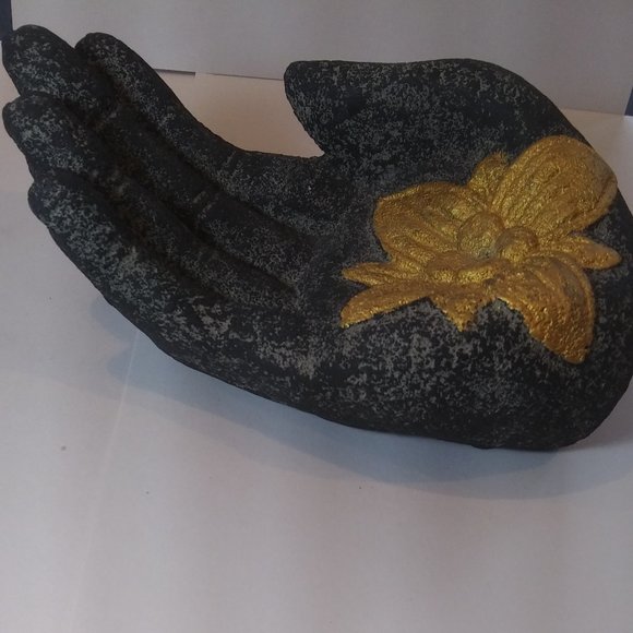 Volcanic Stone Incense Holder  Black Hand lotus flower - Picture 12 of 16